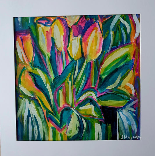 "Tulpen", Aquarell und Tusche auf Papier, 50/50 cm